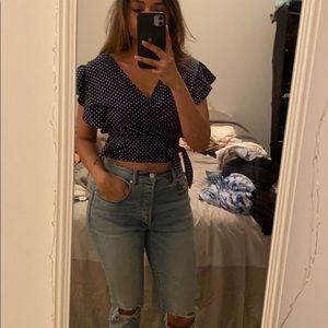 Cute crop blue and white polka dot top